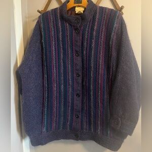 Vintage wool mohair blend sweater jacket nylon lined pockets purple & violet XL